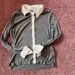 Anne Fontaine Grey Button Shirt Blouse Size M